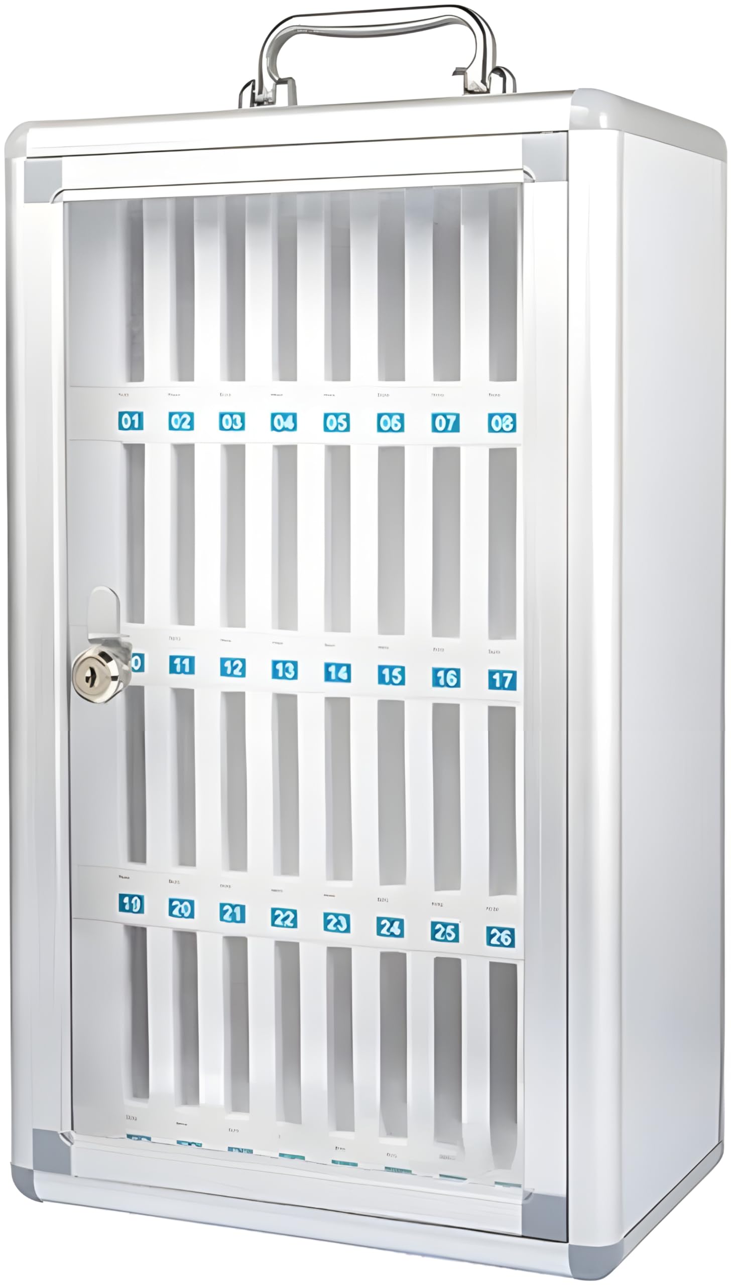 Bellveen Mobile Phone Jail 32 Slots Aluminum Alloy Clear Cell Phones Storage Cabinet, Locker Box with Handle Mobile Phone Holder Cabinet Storage Box Organizer-image-28