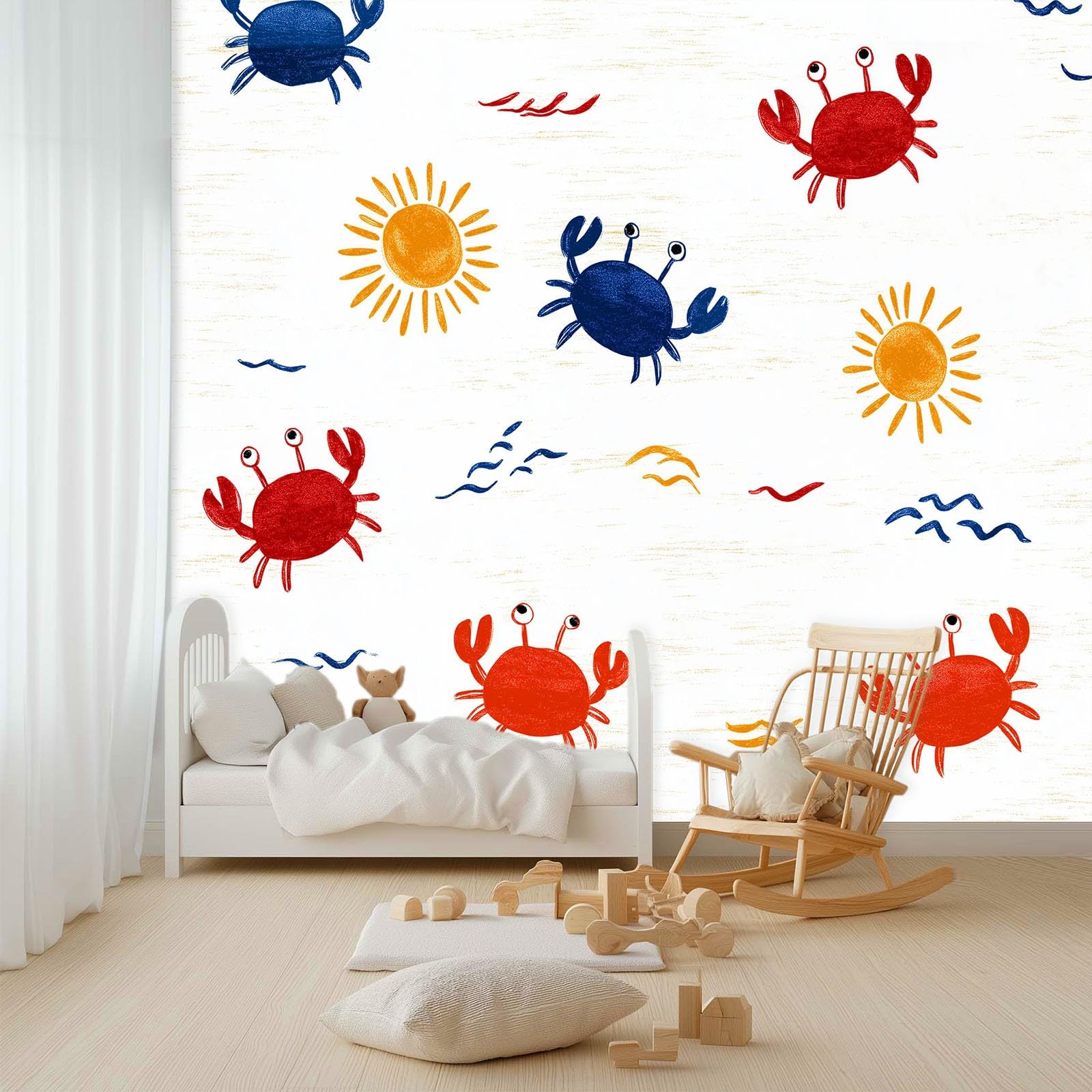Générique Panoramiczna tapeta z kreskówki, krab, słodkie dziecko, 350 x 256 cm, dekoracja ścienna z włókniny, dekoracyjna dekoracja ścienna do salonu, łazienki, pokoju dziecięcego, biała