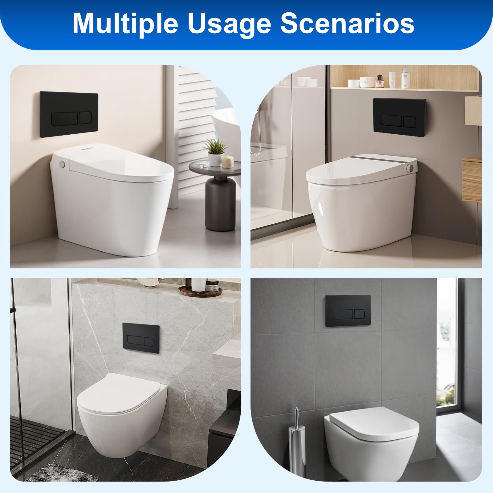 Placca di Comando WC, Compatibile con Geberit Sigma 01/20/30/50/UP300/UP320, Pulsante Doppio Scarico, Pannello Frontale in ABS per Cassetta Incasso Geberit, Dimensioni 16.4×24.6 CM, Opaco(Nero)