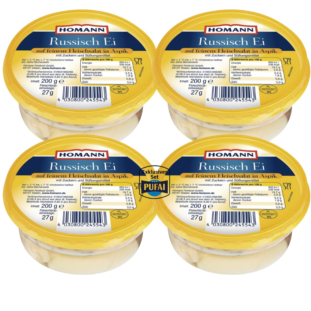Russisch Ei in Aspik – 200 g, 4er | Feiner Fleischsalat mit Ei