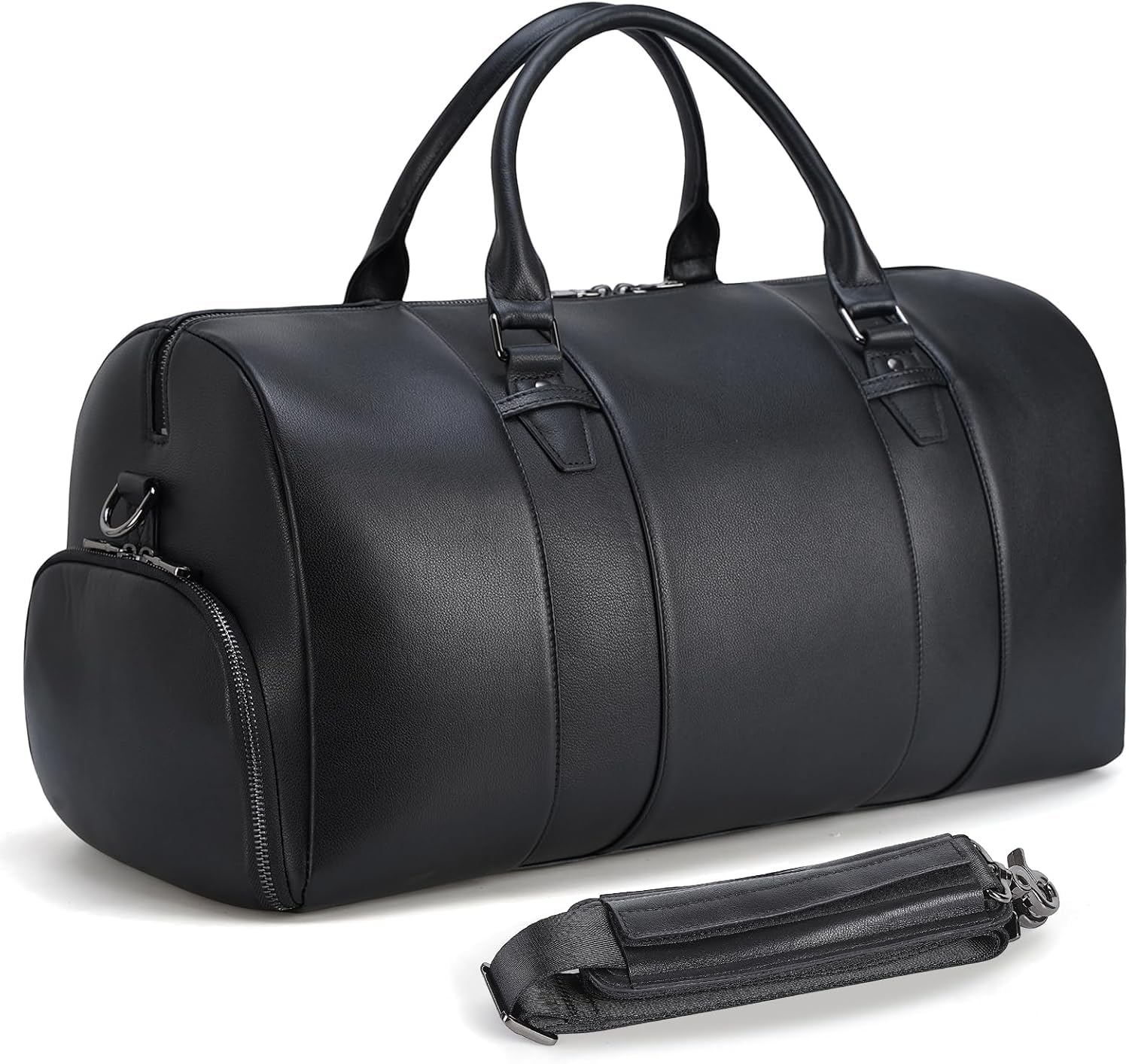 Borsone da Viaggio Impermeabile in Pelle Nera da Uomo, 31 Litri, con Scomparto per Scarpe, Pieghevole, Ideale per Palestra, Sport E Weekend Fuori Porta, Perfetto per Campeggio E Viaggi di Una