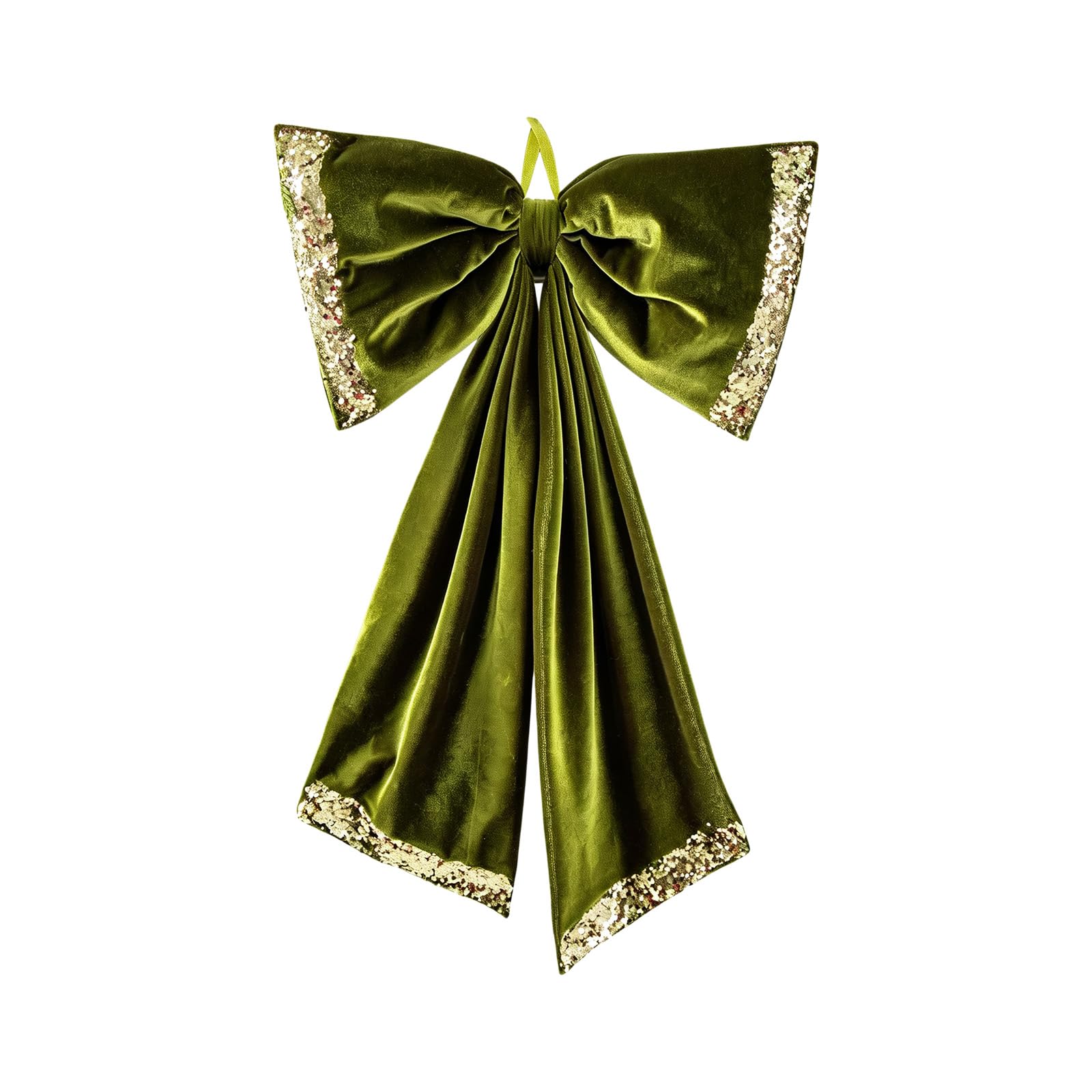 Christmas Velvety Bowknot Muted Green Plush Look Decor with Glitter Trim and Display Loop for Tree, Wreath, Home Displays Seasonal Velvety Bowknot Accent Mantel Garland Doorway Display Ornament Home