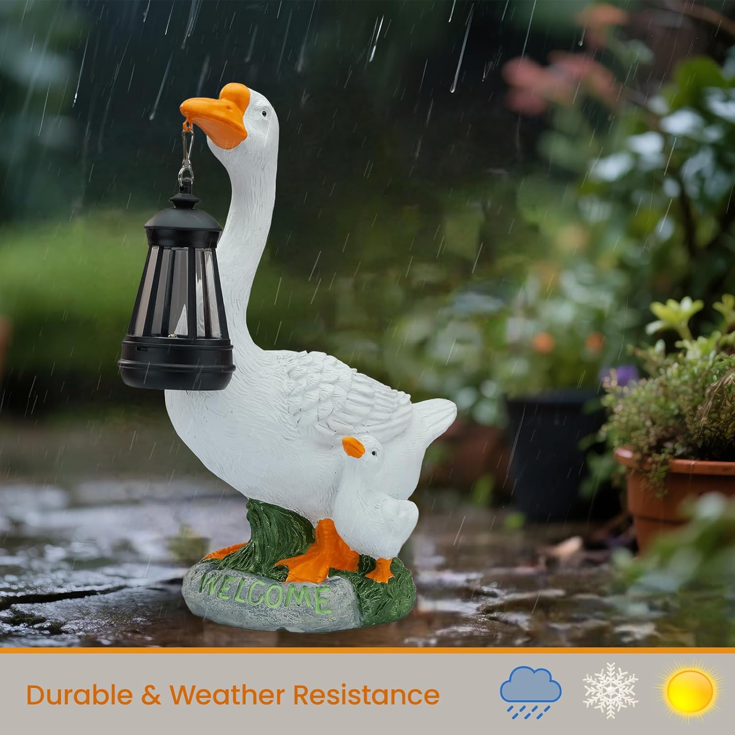 Solar Porch Goose Statue, Outdoor Goose Decor with Lantern for Yard Lawn Patio Balcony, Birthday Christmas Housewarming Gifts for Mom, Grandma, Women,12 Inch,Resin - Image 5