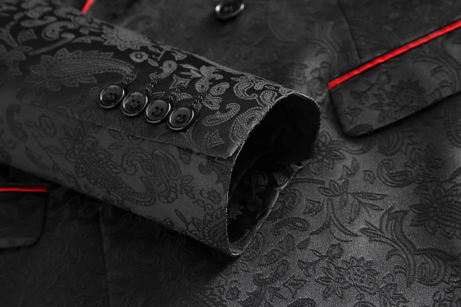 MOGU Mens 2 Piece Double Breasted Tuxedo Slim Fit Jacquard Floral Vintage Groomsmen Wedding Prom Suit - Image 5