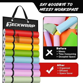 TECKWRAP Vinyl Roll Holder, Vinyl Roll Storage Organizer Black Double-sided Wall-mount with 44 Compartments
