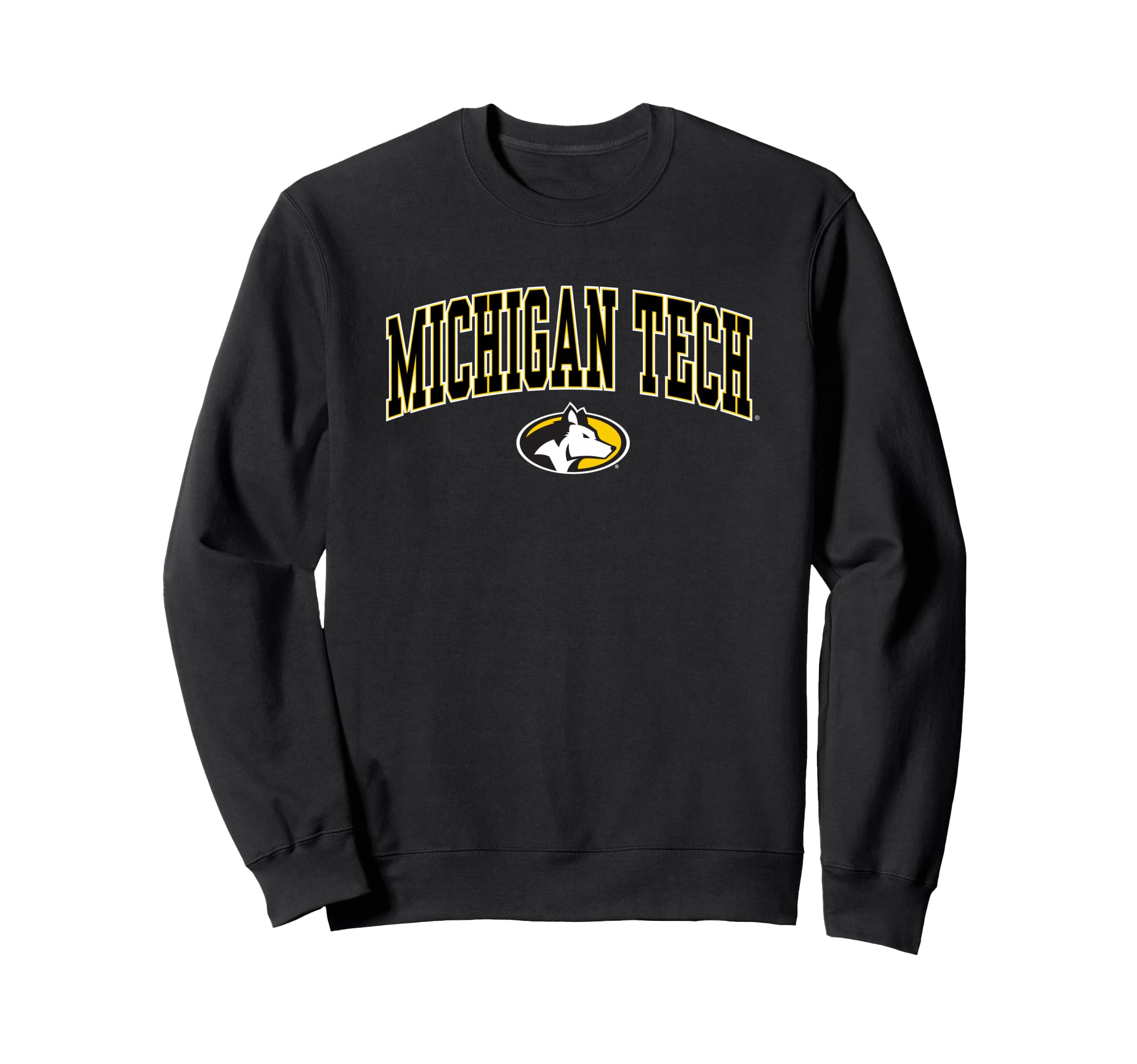 Elite Authentics Michigan Tech Huskies Arch Over Unisex Kids Black Solid Cotton/100% Classic Fit Long Sleeve Crew Neck Sweatshirt with Kangaroo Pocket