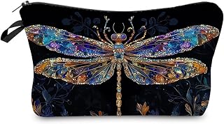 Livel lhood Glass Dragonfly Makeup Bag Cute Small Organizer Zipper Pouch Glass Dragonfly Cosmetic Bag Birthday Present for Women Friends