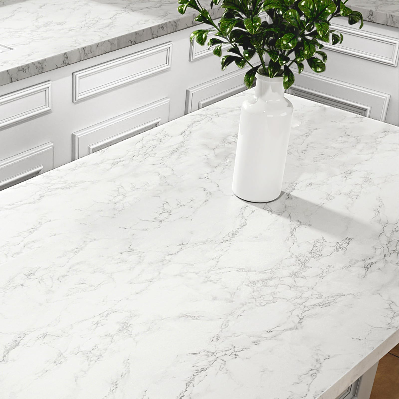 Stickyart Klebefolie Möbel Weiß Grau Marmor Wasserdicht 40cmx400cm Selbstklebende Tapete Schrank Möbelfolie Küche Matt Küchenfolie Arbeitsplatte Dicke Tapeten Klebefolie Marmor Grau Folie für Möbel