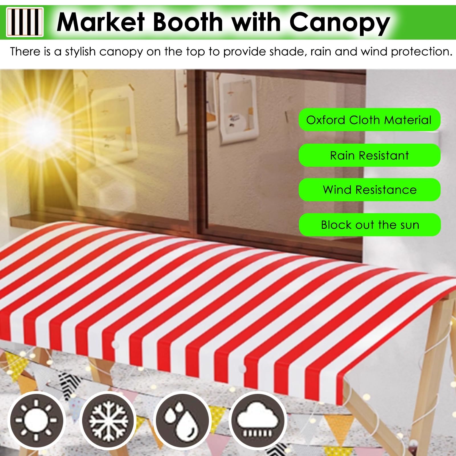 Quiosco plegable de madera para mercados con ruedas para venta ambulante en festivales, playas y mercados de agricultores