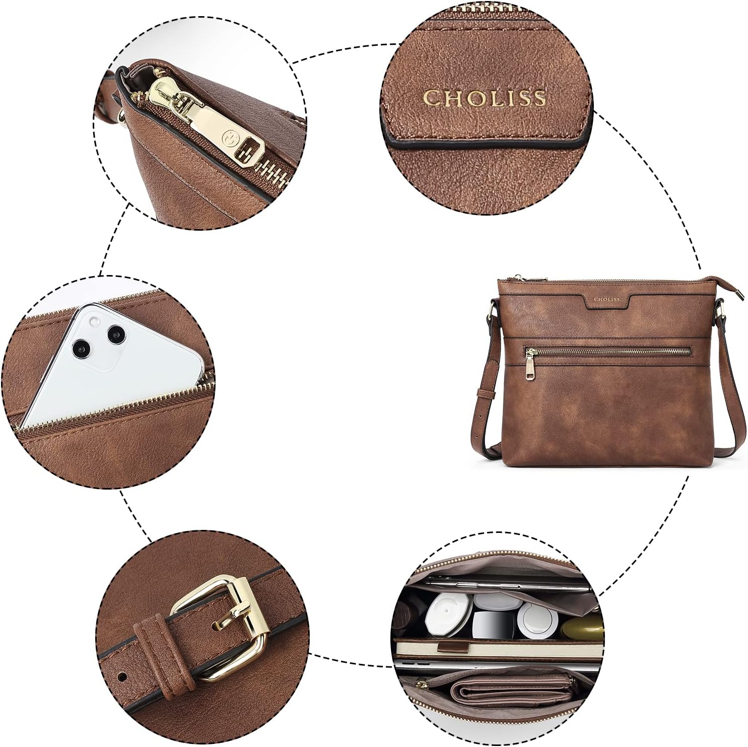 CHOLISS Crossbody Bags for Women, Purses for Women Handbags with Vegan Leather, Travel Purse Over Shoulder Bag