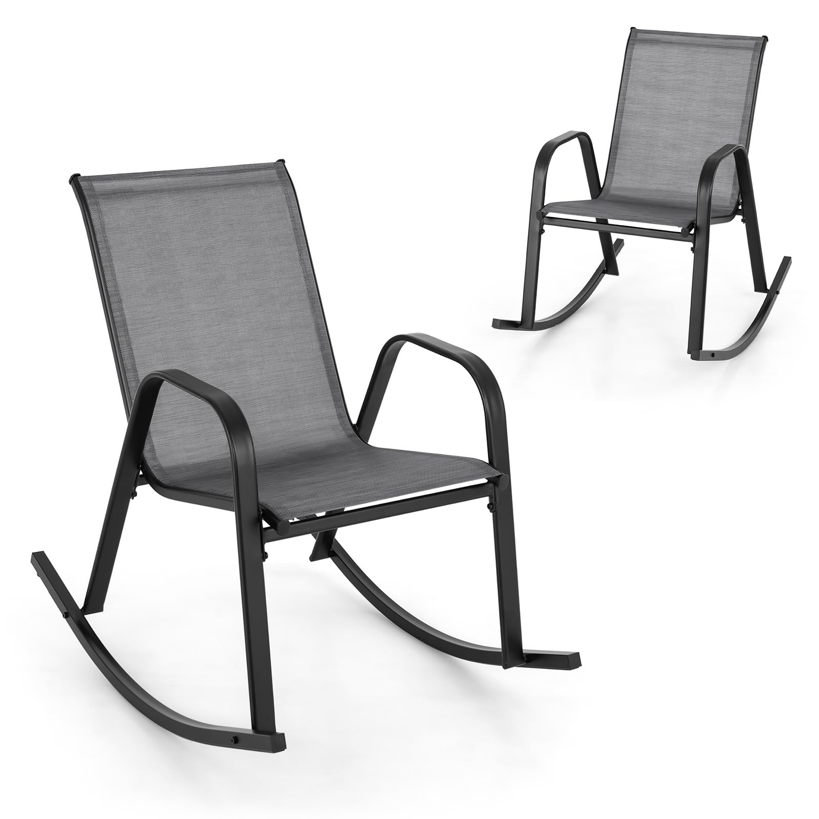 GIANTEX Set di 2 Sedie a Dondolo, Resistenti alle Intemperie con Braccioli, Portata Massima 150 kg, Sedia Basculante da Esterno per Giardino, Balcone e Terrazza