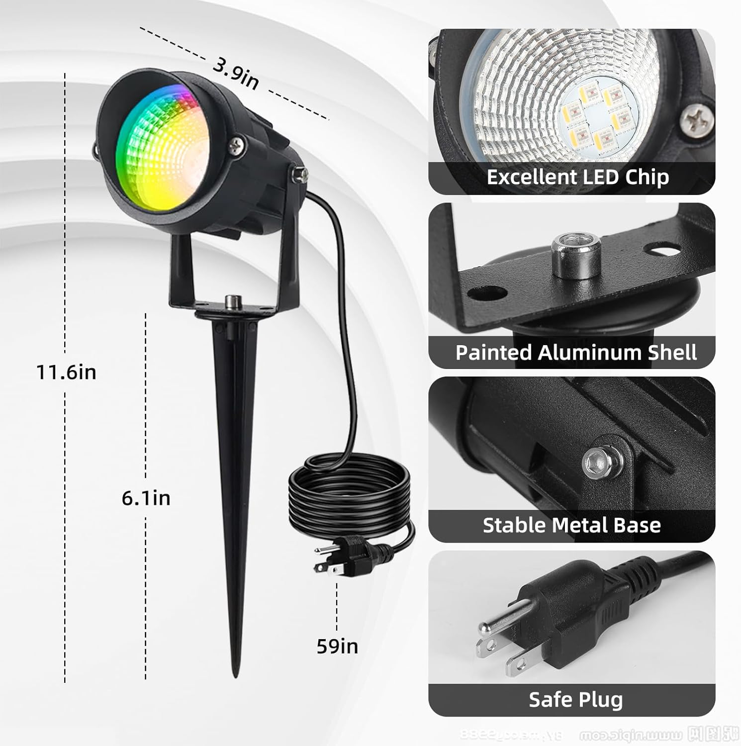 Christmas Spotlights Outdoor, 12W RGB Color Changing Landscape Lighting 120V Waterproof Spotlight with Plug & Remote for House Garden Path Tree Patio Lawn Decoration （2 Pack - Image 9