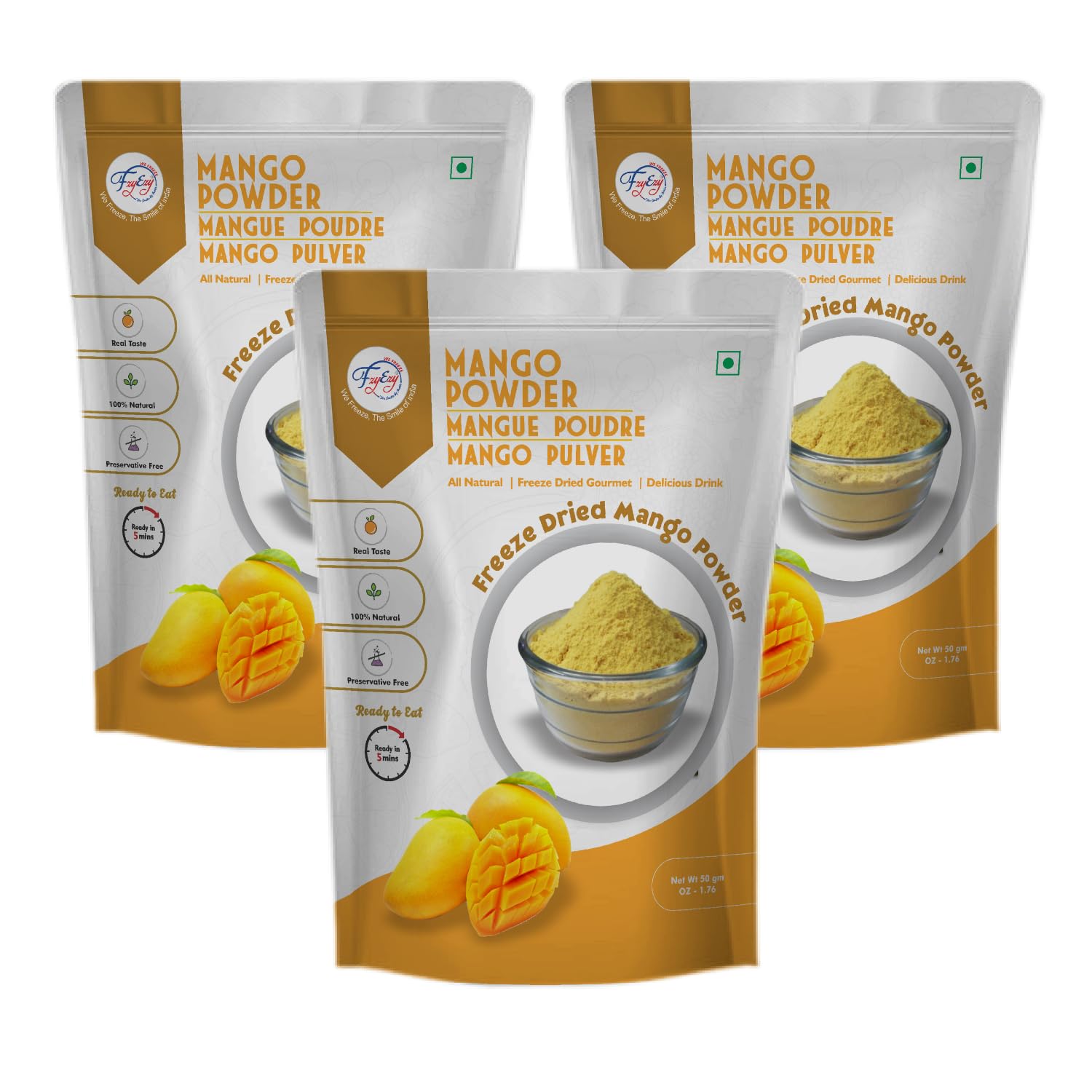 FzyEzy Healthy Natural Premium Freeze Dried Mango Fruit for Kids and Adults | GMO Free & No Add Sugars/Preservatives/Artificial Flavors/Color | Pantry Groceries Perfect for Camping Vegan Healthy & Survival Travel Friendly Ready to Mix Powder in Your Favorite Recipes/Cakes/Smoothies/Yogurt/Flavored Tea/Juice/Chocolate for Kids & Adults (Mango Powder | Pack of 3 | 150g)-image-7