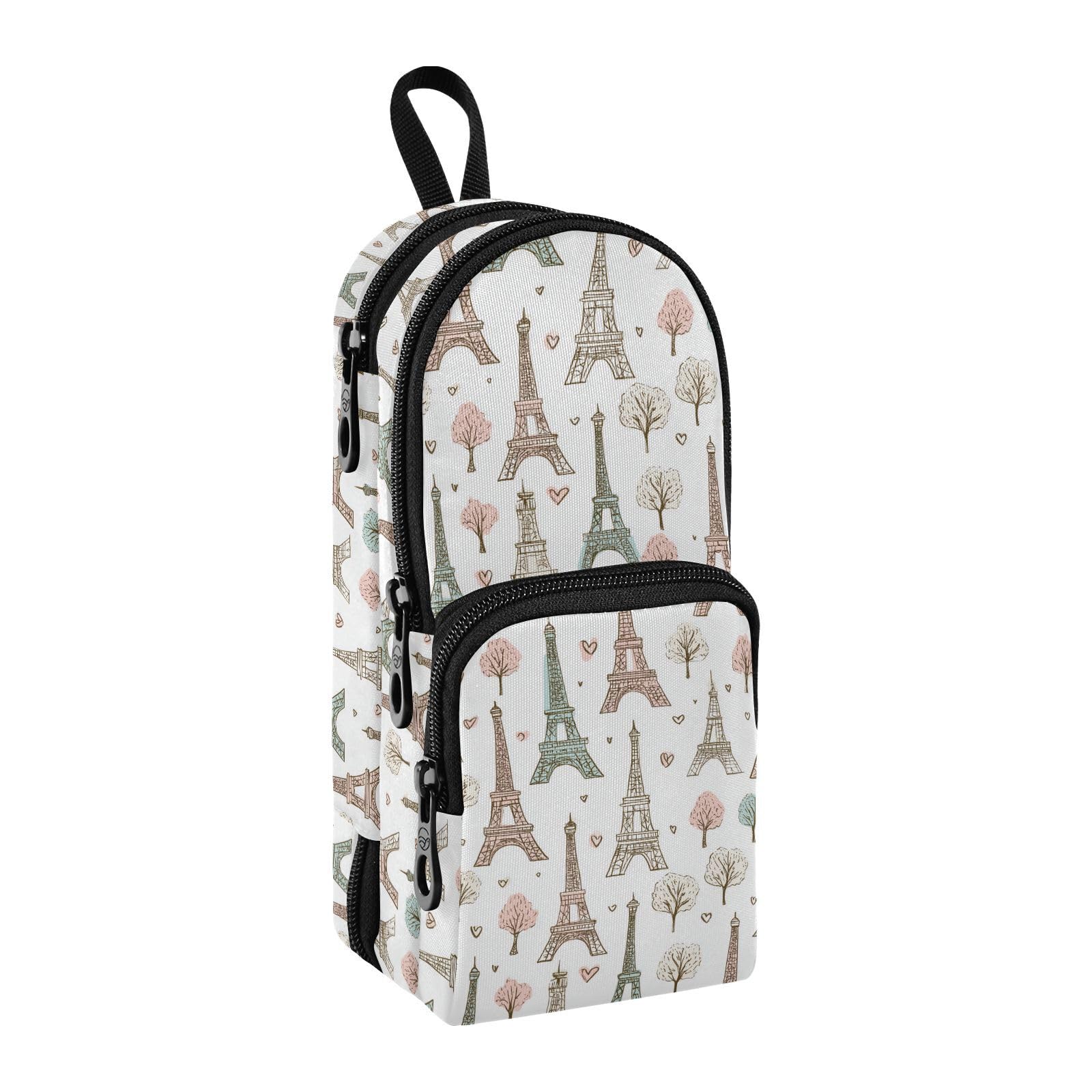 Eiffel Tower Pencil Pouch for Teen Girls Portable Stationery Supplies with Handle &amp; Loop Zipper Paris Pencil Pouch