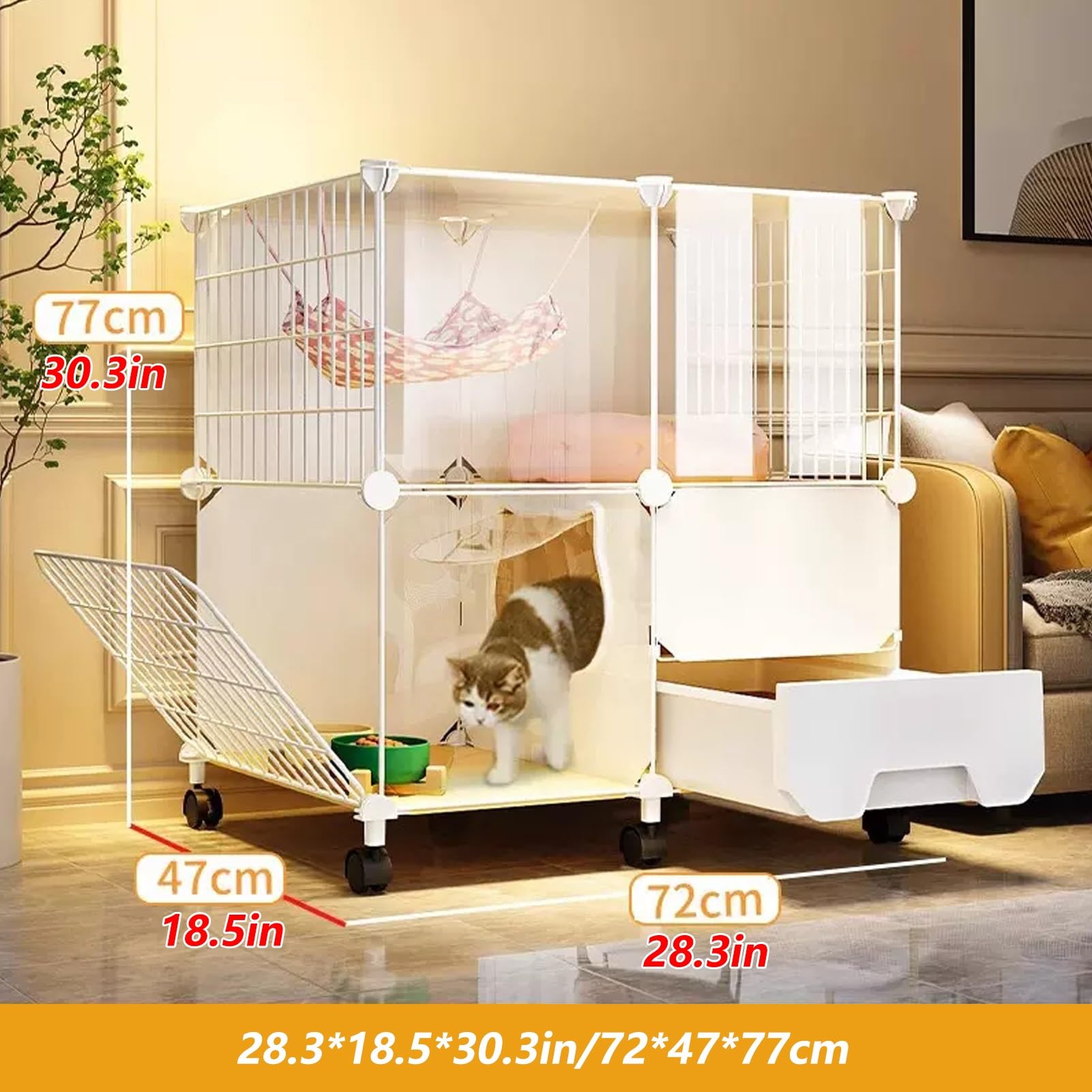 Gabbia per Gatti di Grandi Dimensioni con lettiera Chiusa, recinto per Gatti da Esterno, Cuccia in Metallo Staccabile per 2-5 Gatti, spazioso recinto per Animali Domestici (72,1 x 47,2 x 76,