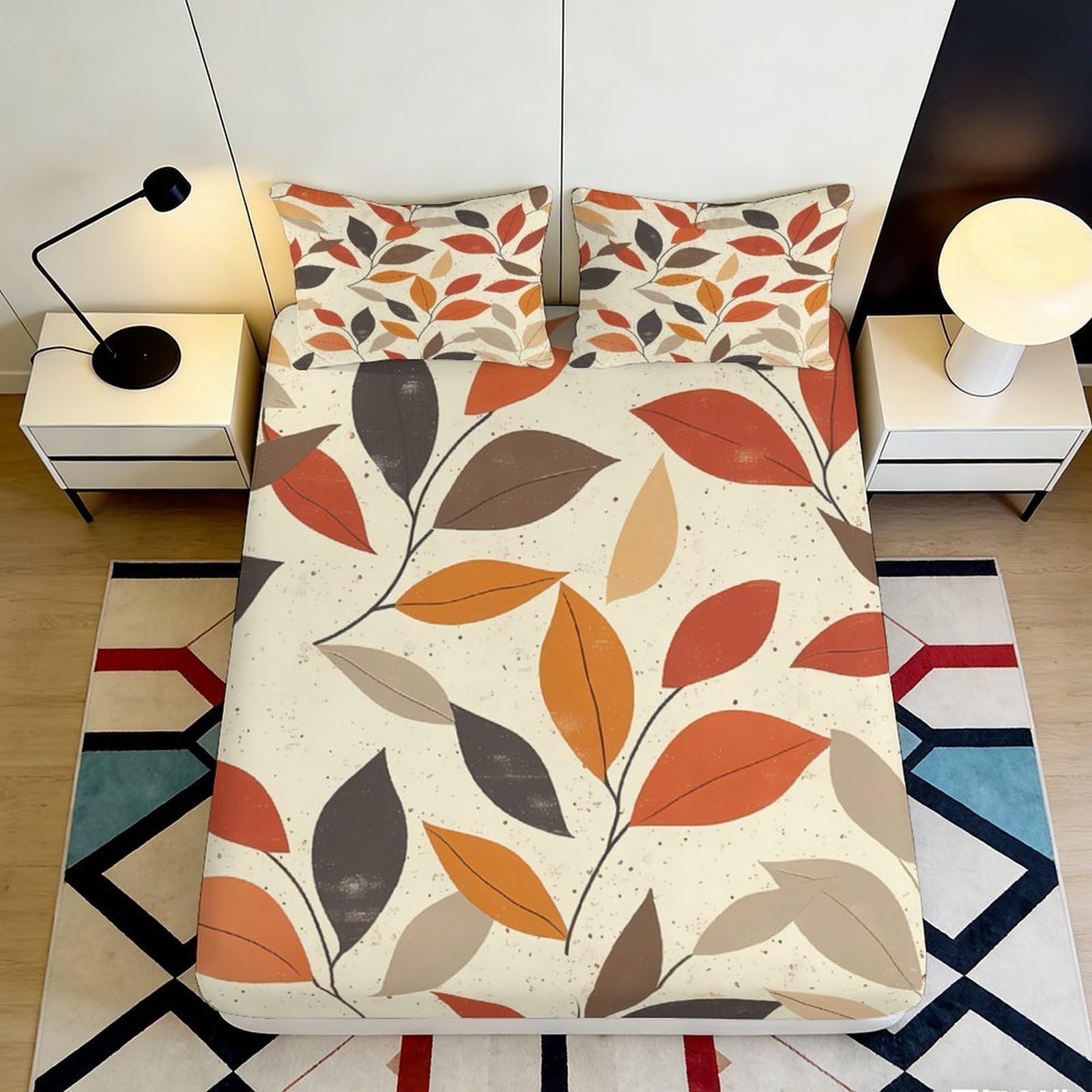 Jqzkxnhpbr Style-4 3D Printed Autumn Leaves Fitted Sheet Microfiber Soft Durable Abstract Botanical Bed Cover For Bedroom Guest Room Decor 90X200x25cm