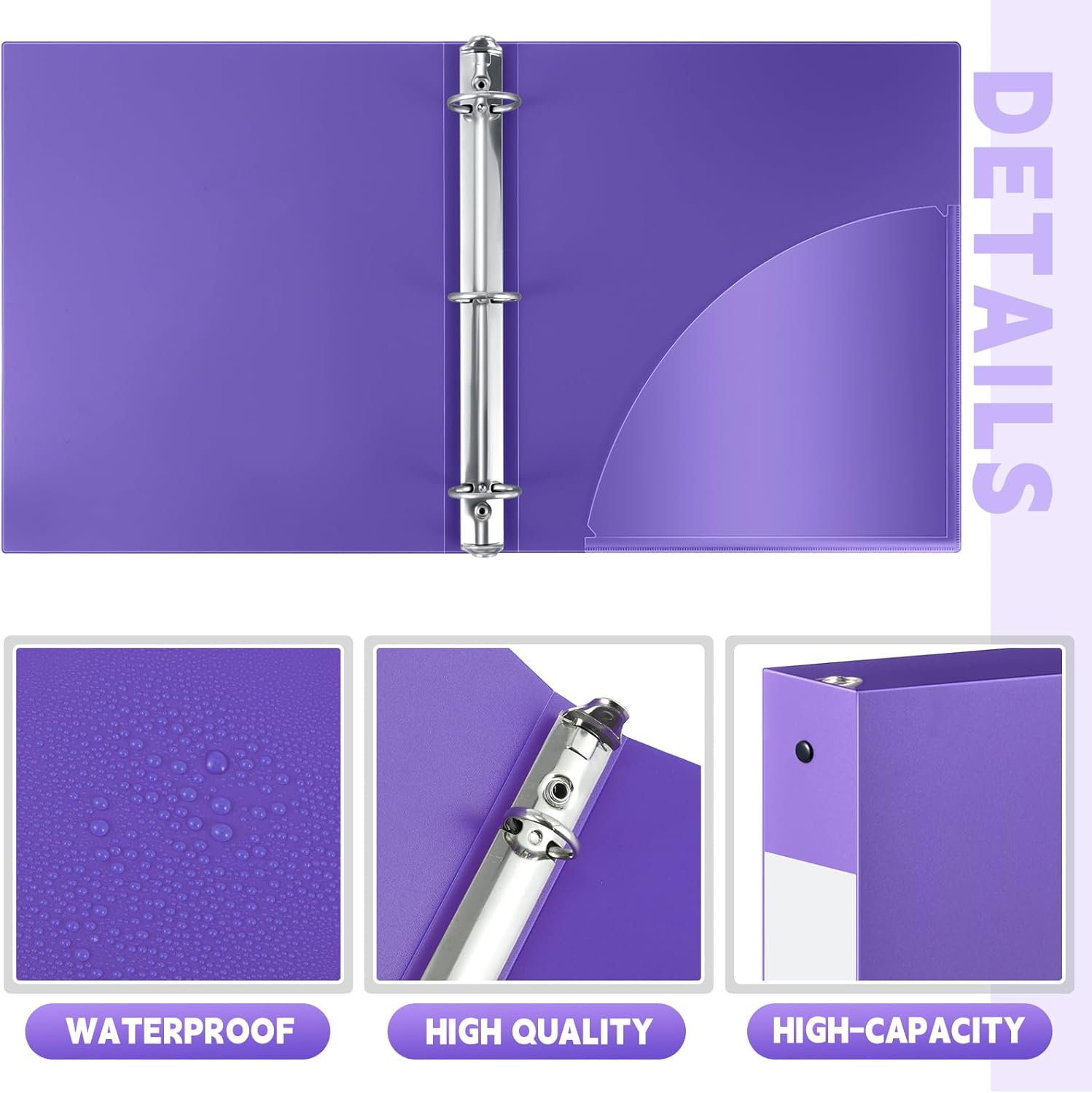 Henoyso 36 Pcs Purple 3 Ring Binder Bulk, Fits Letter Size 8.5'' x 11'' Paper, Holds 350 Sheets, 2 Pockets Plasic Binders Pack for School Office Home Organization, Press-to-Open Ring (1.5 Inch)