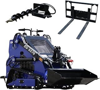 23 HP Compact Double Cooling Mini Skid Steer Loader DS-SS70, Standing-on Gasoline Crawler Skid Loader, Match Attachments, Used for Farm, Construction, US In Stock (Pallet fork+Auger)