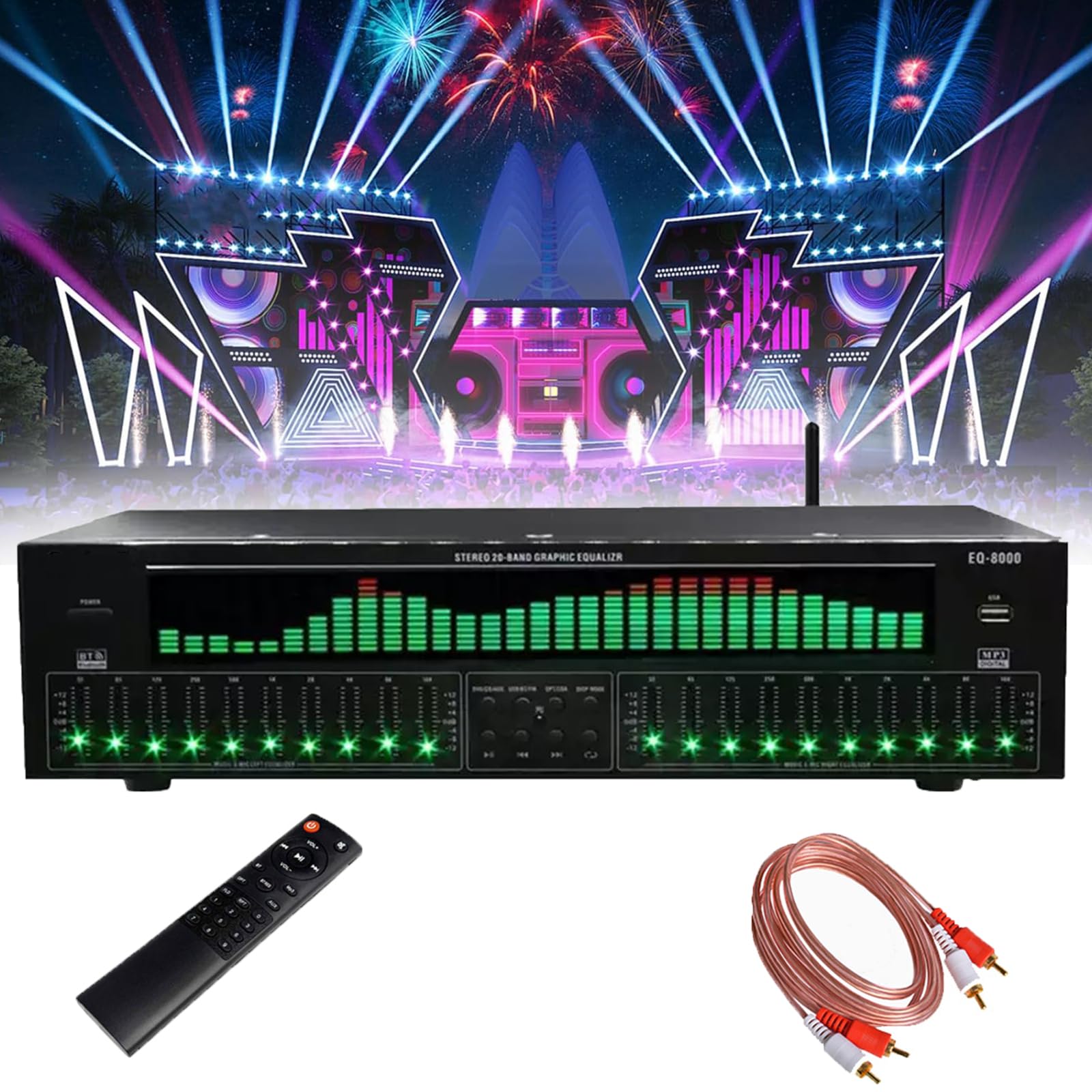 Égaliseur graphique stéréo 31 bandes, égaliseur audio numérique avec analyseur de spectre LED, 12 modes de rythme, réduction automatique du bruit pour studio d'enregistrement