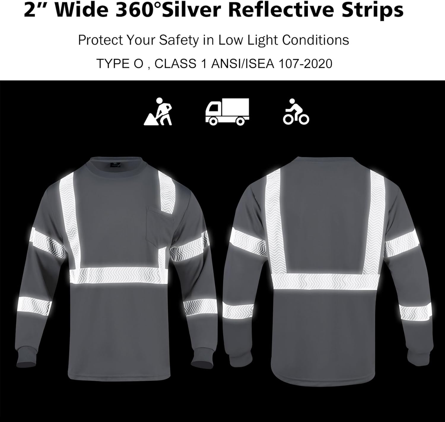 VENDACE 3pcs Safety Shirt Long Sleeve High Visibility Reflective Shirts Class 3 Hi Vis Construction Work Shirts for Men - Image 6