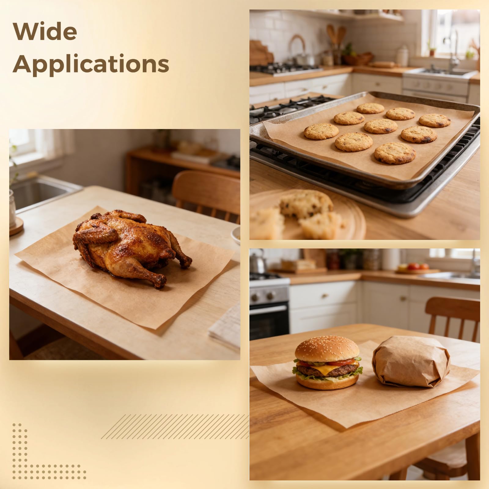 500 Stück Backpapierblätter 30 x 20 cm, ungebleichtes Pergamentpapier, für den Kontakt mit Lebensmitteln, geeignet zum Backen, Grillen, Braten und Dämpfen