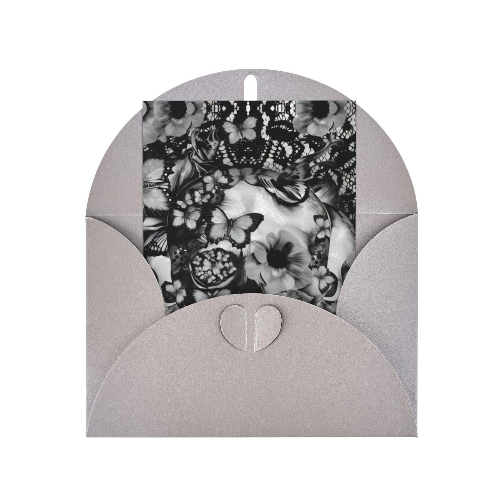 MaLuaN Black Skull Rose Pearl Paper Greeting Cards with Envelopes, All Occasion Greeting Cards Set with Blank Greeting Inside, 4x6 Inches, Eye