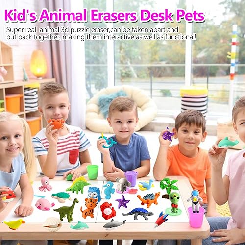 Vista 43 de Borradores de animales de escritorio para niños y niñas, borradores de rompecabezas, borradores desmontables, juguetes para regalos de fiesta