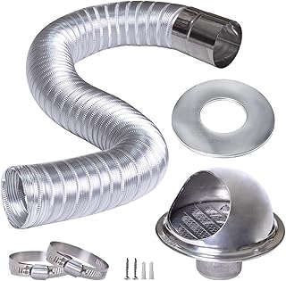 Pellet Stove Fresh Air Intake Kit, 2" x 60"Aluminum Bndable Pellet Stove Pipe for Outside Cold Air Kit, External Breathable Stainless Steel Rain Cover, High Efficient Pellet Stove Pipe Kit