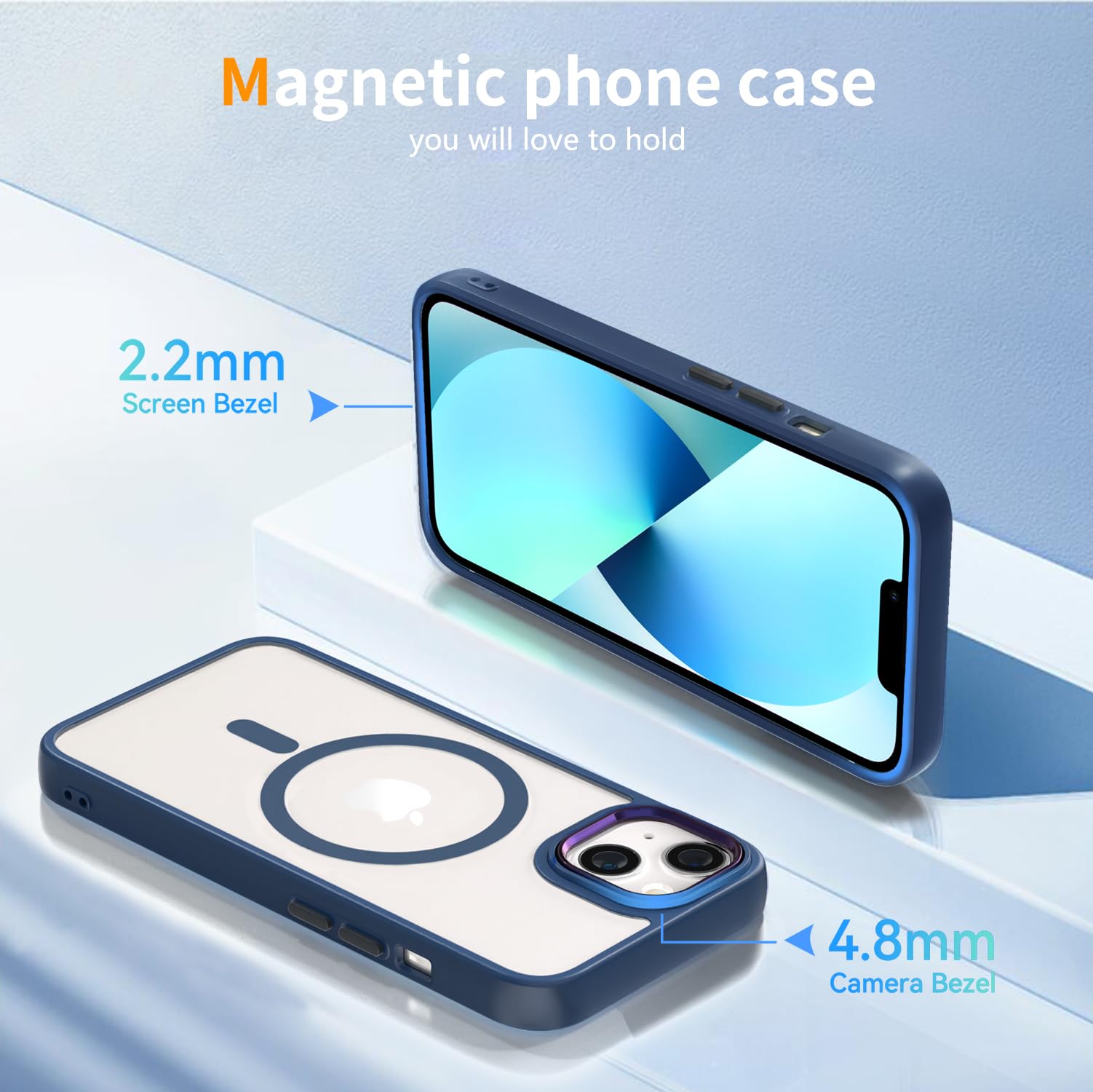 ZYIMOU Cover Magnetica per iPhone 13 / iPhone 14 Compatibile con MagSafe, Custodia iPhone 13 / iPhone 14 Antiurto Antigraffio Retro Trasparente Protettiva Case, Blu