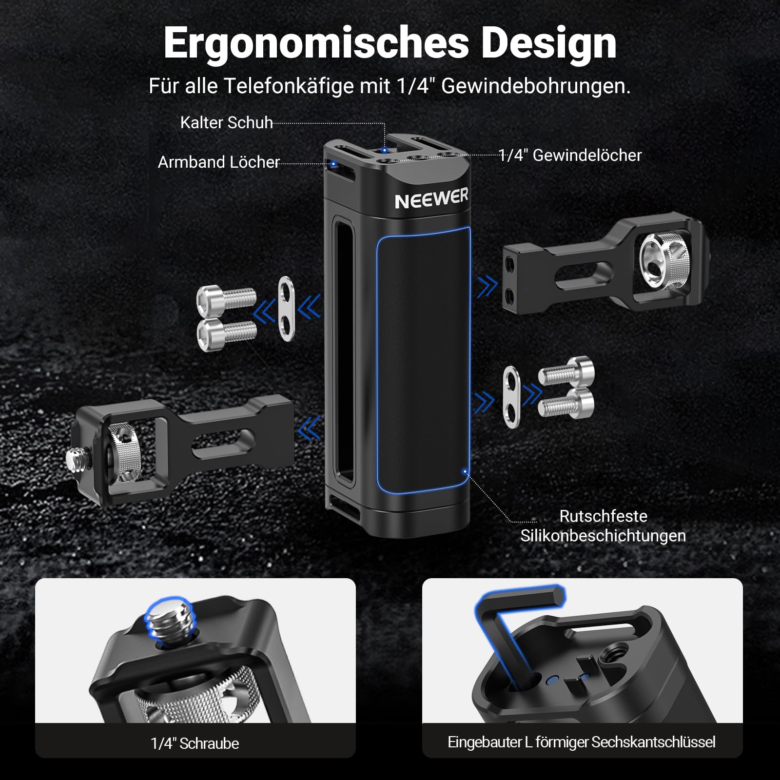 NEEWER Verbessertes Smartphone Rig Vlogging Kit, Videostabilisator, kabelloser Mikrofonclip Steckplatz für TikTok YouTube, kompatibel mit SmallRig iPhone 17 Pro Max 16 16e 15 Galaxy S25 Ultra, PA009