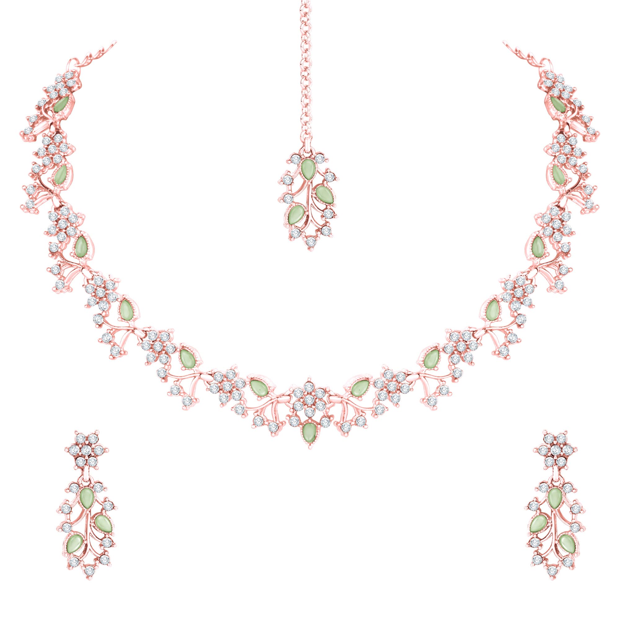 Atasi InternationalAmerican Diamond AD with Colorful Crystal Necklace Jewellery Set for Women/Girls | Perfect for Weddings, Parties & Festive Occasions