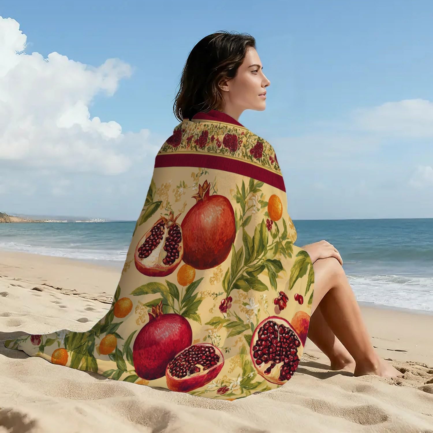 Toalla de playa de dibujos animados acogedora – Toalla de baño estilo Skandi viva, tranquila, fresca, natural, árbol grande, secado rápido, ultraligera y sin arena, toalla de playa suave de microfibra