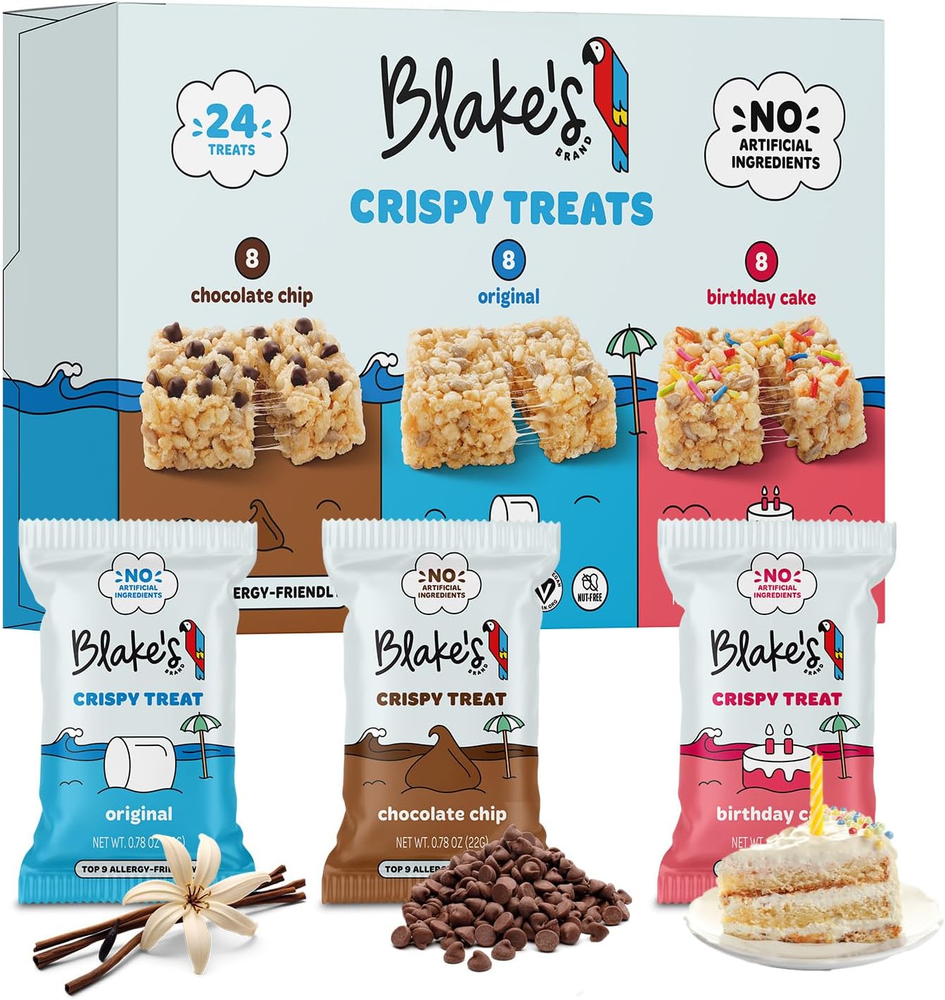 Blake’s Seed Based Crispy Treats – Variety Pack (24 Count), Vegan, Gluten Free, Nut Free & Dairy Free, Healthy Snacks for Kids or Adults, School Safe, Low Calorie Soy Free Snack