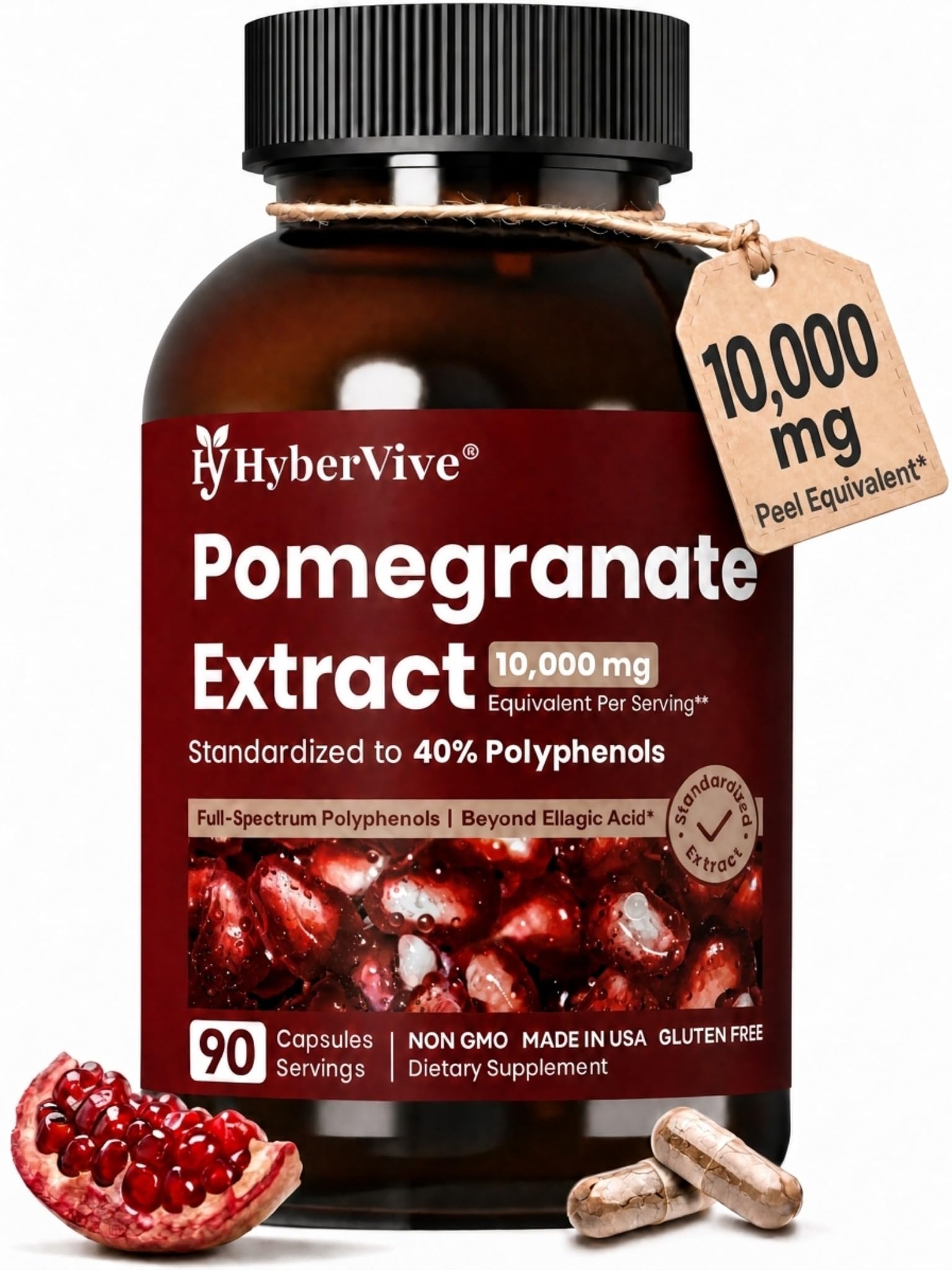 Extra Strength Pomegranate Extract 500 mg, 20:1, Std. ≥40% Polyphenols