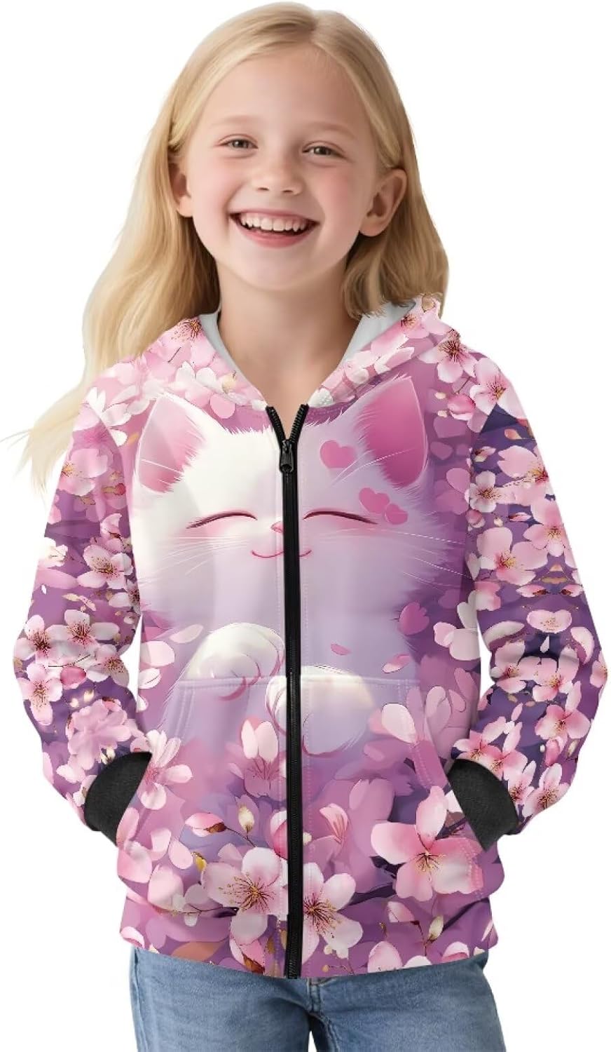 GePrint Girls Sweatshirts Loose Comfortable Fleece Zip Up Hoodie Sweatshirt Warm Fall Winter Clothes for Cooler Day