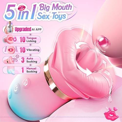 Miniatura 2 de Vibrador de juguete sexual para adultos para mujeres – Sovokn 5 en 1 vibrador de succión bucal rosa juguete sexual 10 lamiendo la lengua, 3 juguetes