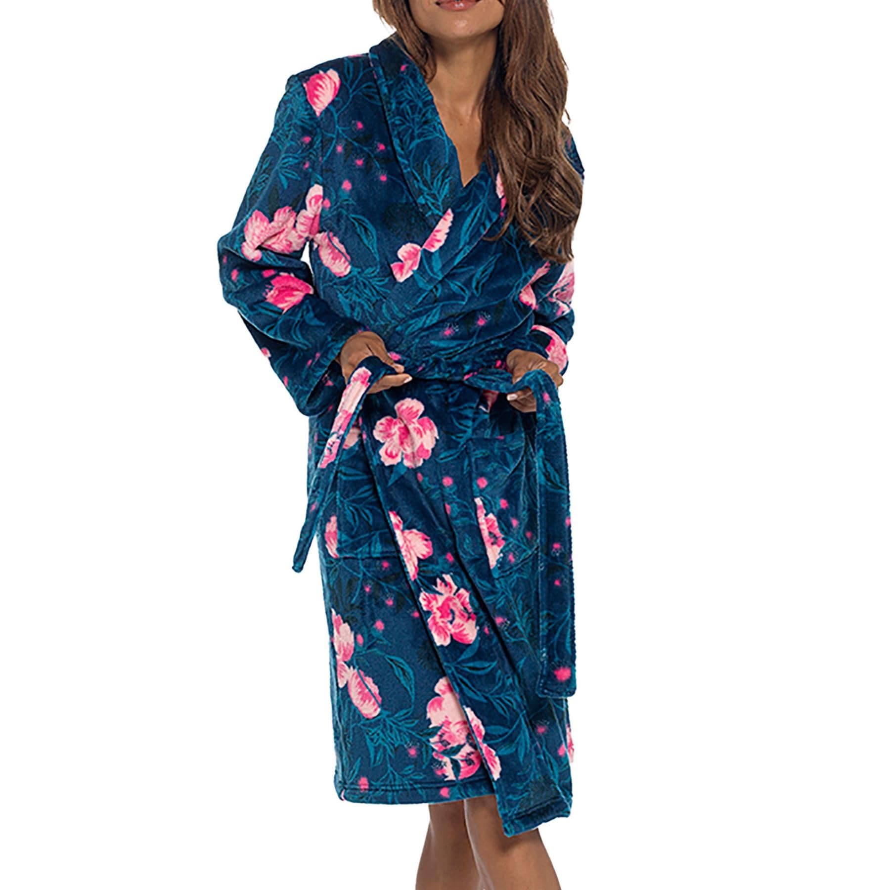 A2Z Accappatoio da donna in pile luccicante floreale, lunghezza al ginocchio, invernale, accogliente, morbido e caldo, abbigliamento da casa per le signore