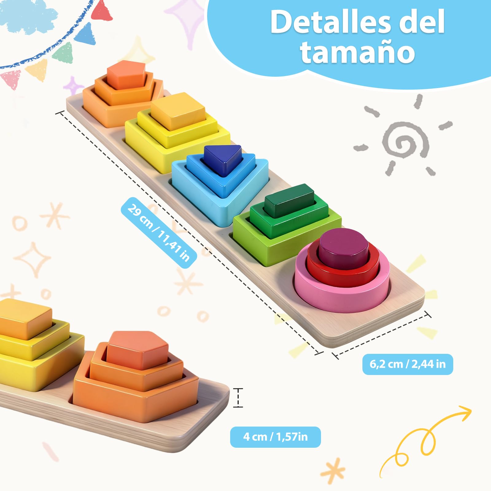 Juguetes Montessori Para Niños De 1 a 2 a 3 Años, Juguetes Para Apilar Y Clasificar, Torre De Clasificación De Madera, Juguetes Educativos De Formas Y Colores, Regalos Para Niños Y Niñas De 1 a 3 Años — view 4