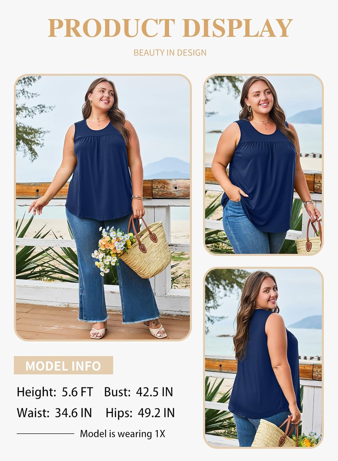 Eytino Plus Size Tank Tops for Women Sleeveless Crew Neck Summer Casual Loose Tee Shirts(1X-5X) - Image 3