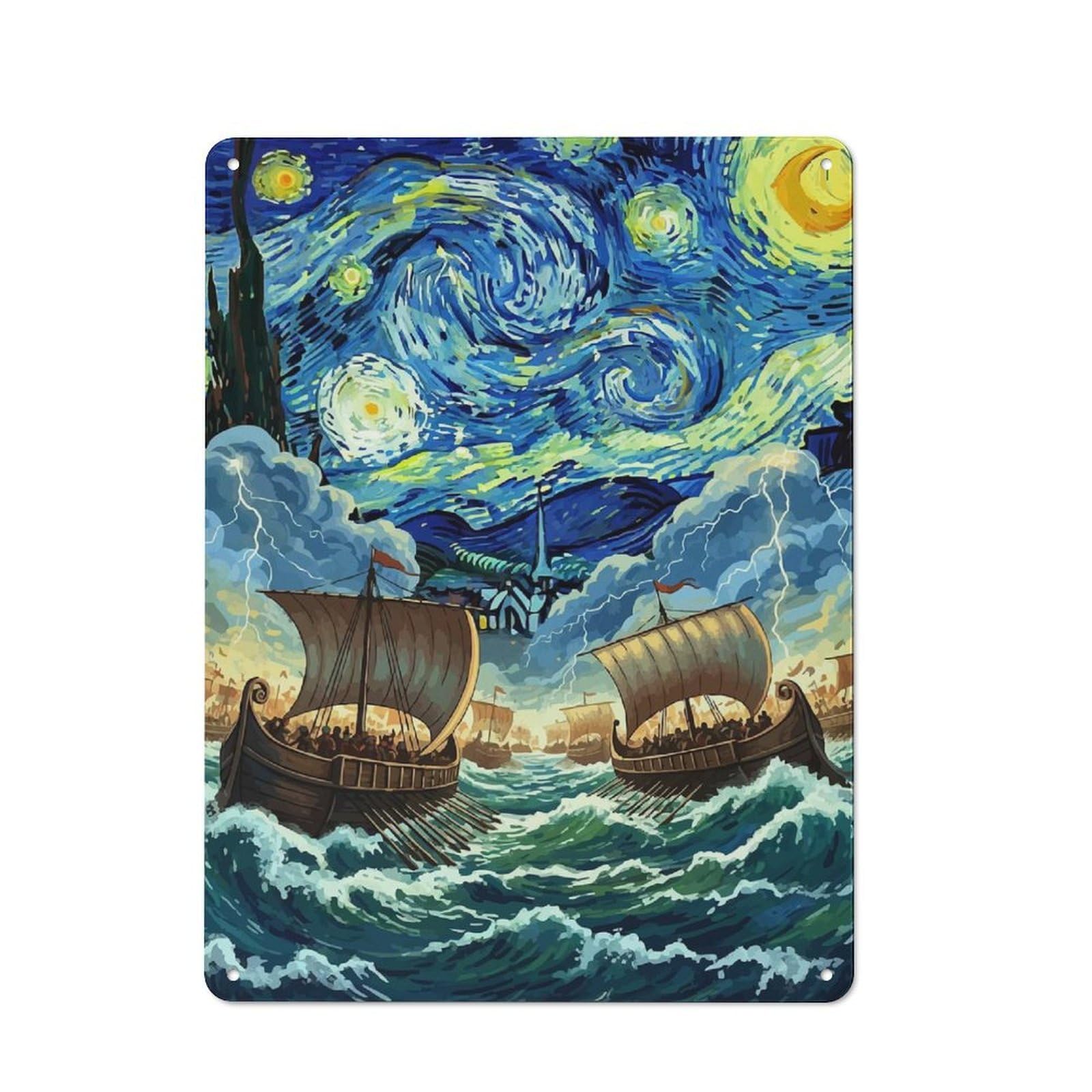 Junmoney Style-5 Starry Night Sea Battle Retro Tin Sign 40X30cm For Café Or Restaurant, Housewarming Wall Decor For People Furnishing Café And Restaurant