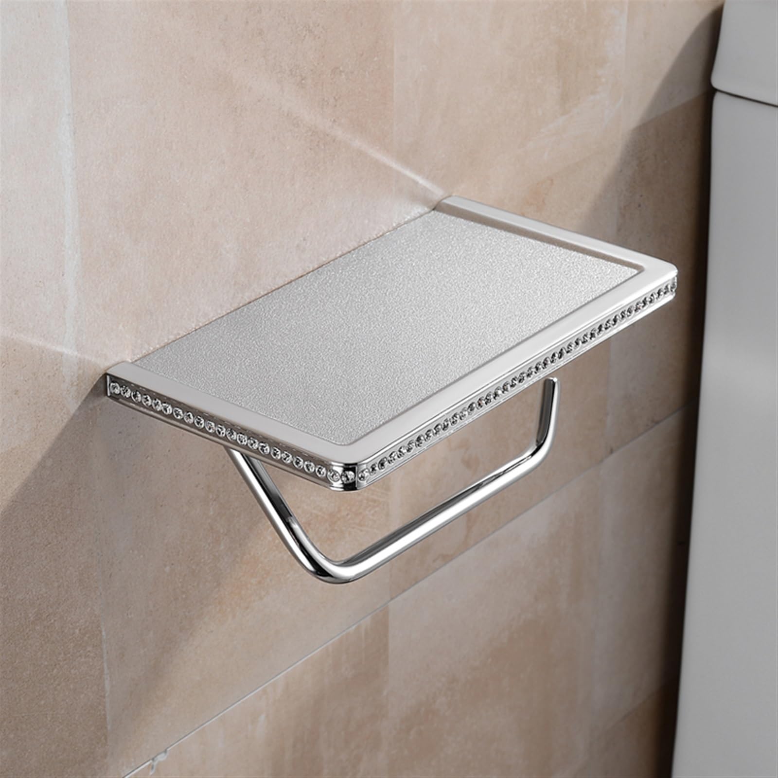 Stały uchwyt na papier toaletowy, Silver Stainless Steel Toilet Paper Holder Mobile Phone Shelf Wall Mount(2 Pcs)