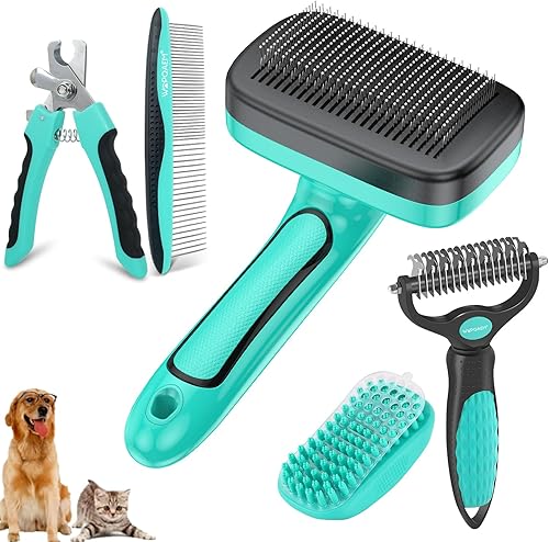 Kit de cepillos para perros para aseo de perros y gatos de pelo corto y largo, juego de aseo de mascotas 5 en 1 para animales pequeños, 5 piezas de