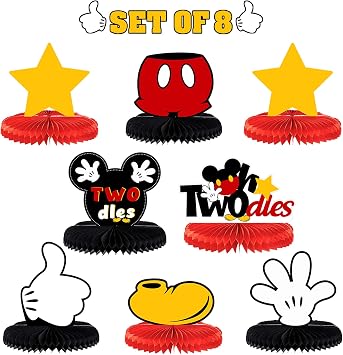 LINGTEER Oh Twodles Birthday Table Honeycomb Centerpieces - Cheers to Boys 2nd Birthday Kids Two Years Old Mouse Themed Bday Party Decorations Sign.