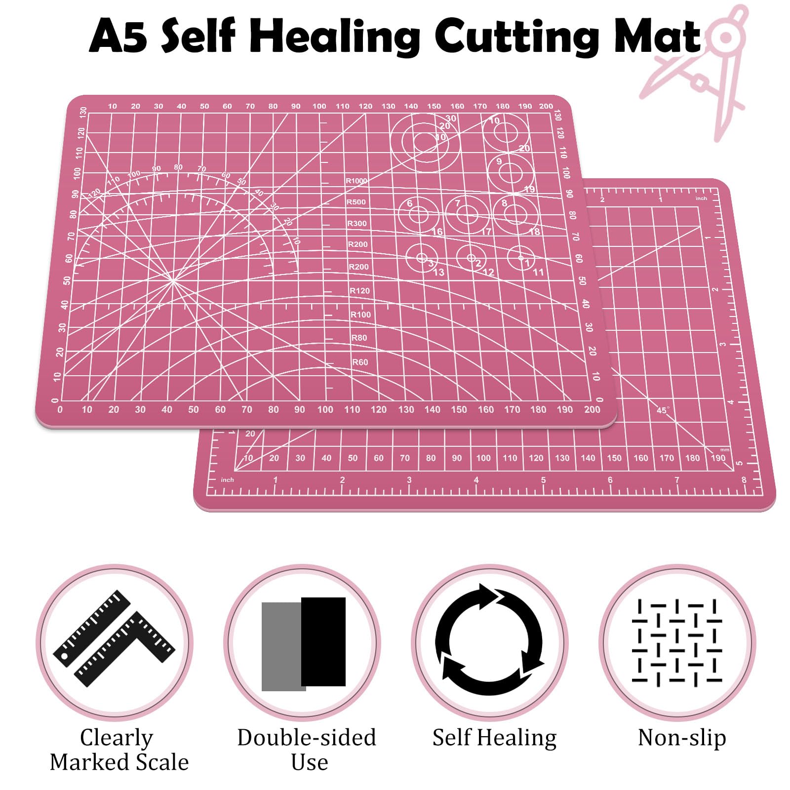 Alfombrilla de costura autorreparable tamaño A5, color rosa