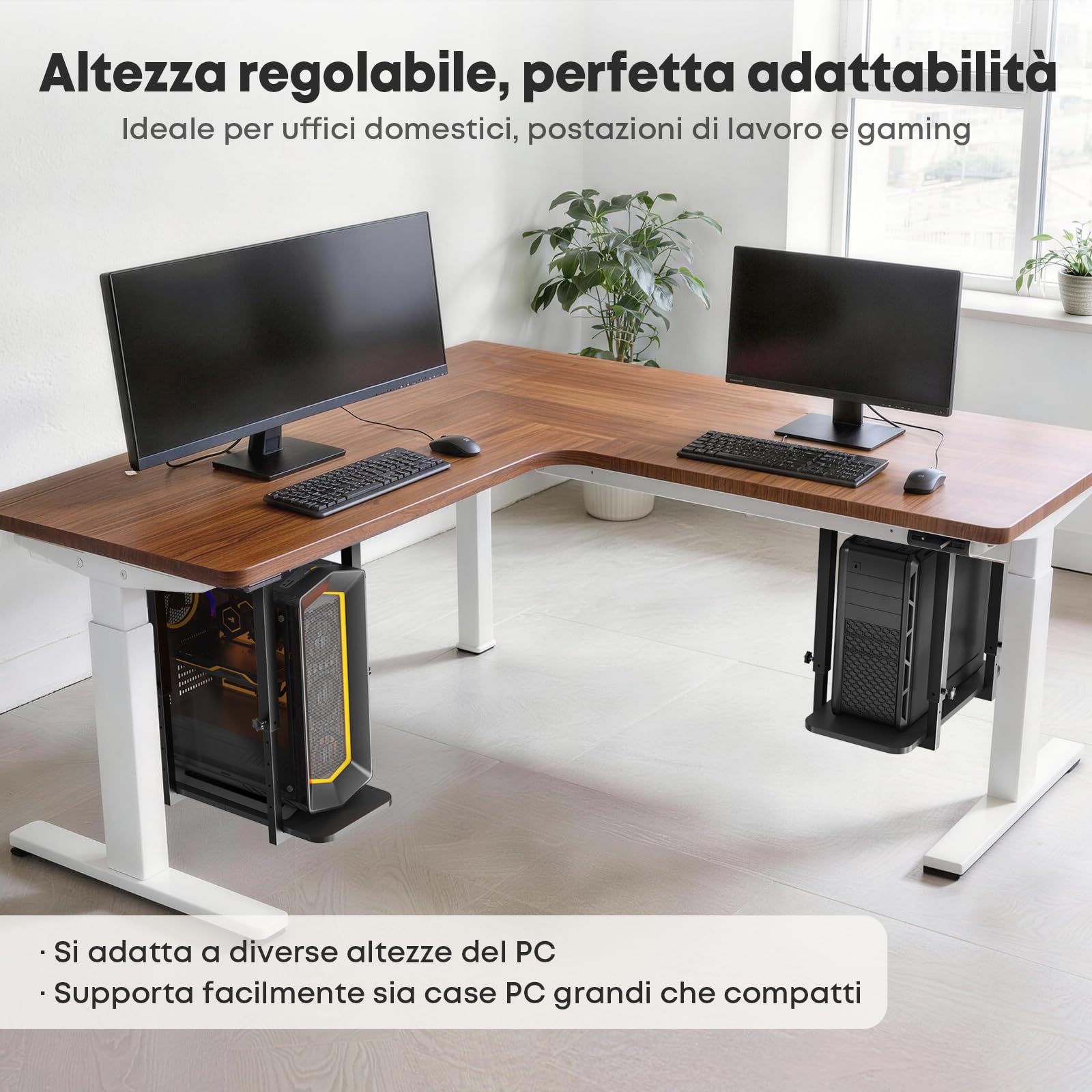 Supporto PC sotto scrivania, resistente e regolabile in altezza – Supporto per case PC, salvaspazio, capacità max 30 kg, Nero