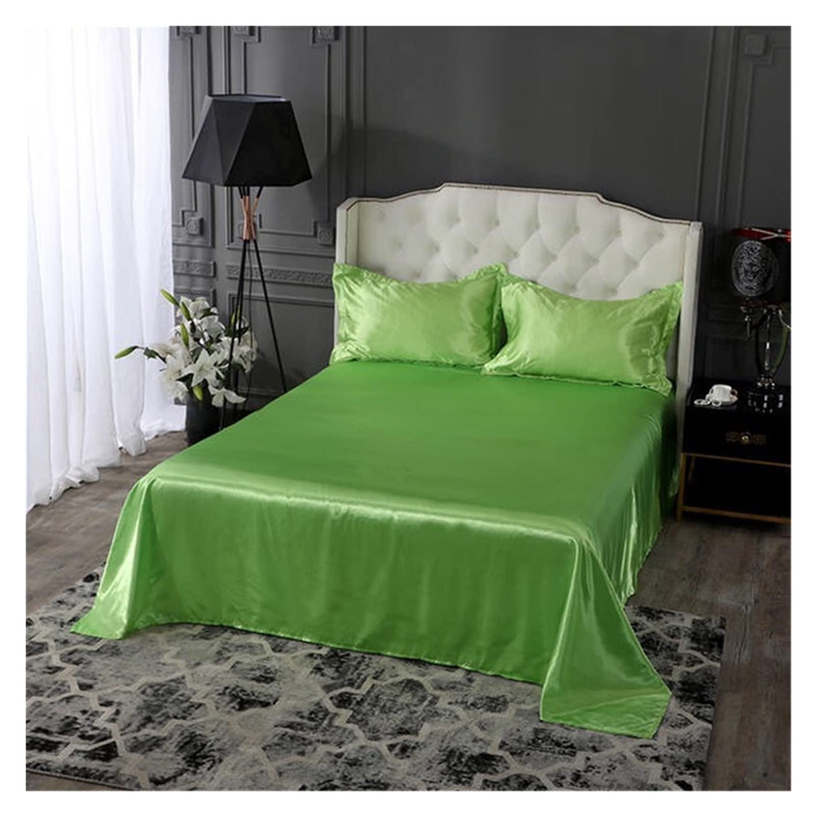 Sábana Satén Sábana de Cama Verde Rojo Color sólido sábanas Superiores Lisas for el hogar 2 tamaños Ropa de Cama Juegos de sábanas Funda de colchón Almohadilla(1,1pc Sheet 230x250cm)
