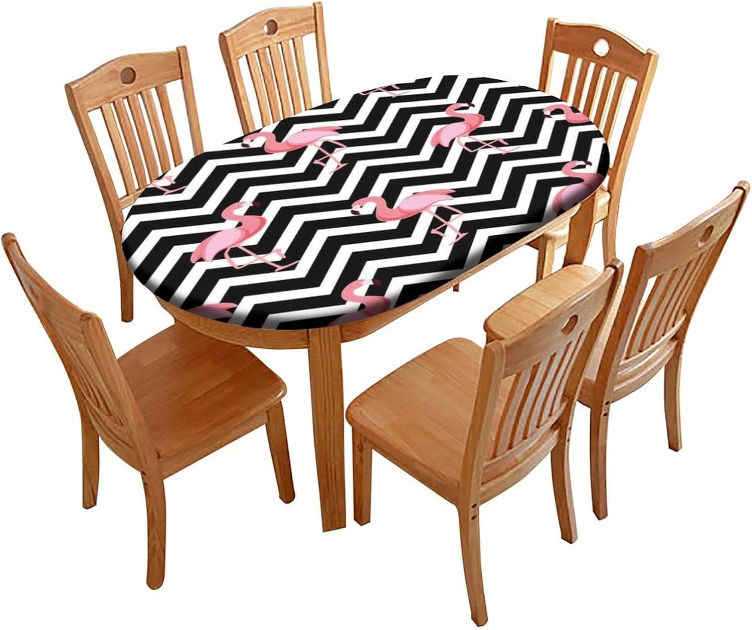 Elastic Edge Polyester Fitted Oval Tablecloth,Seamless Pattern with Palm Trees, Washable Wipeable Table Cover, for Outdoor Picnic Camping and Indoor Kitchen Dining Party,Fits for 48 x 68”Oval table