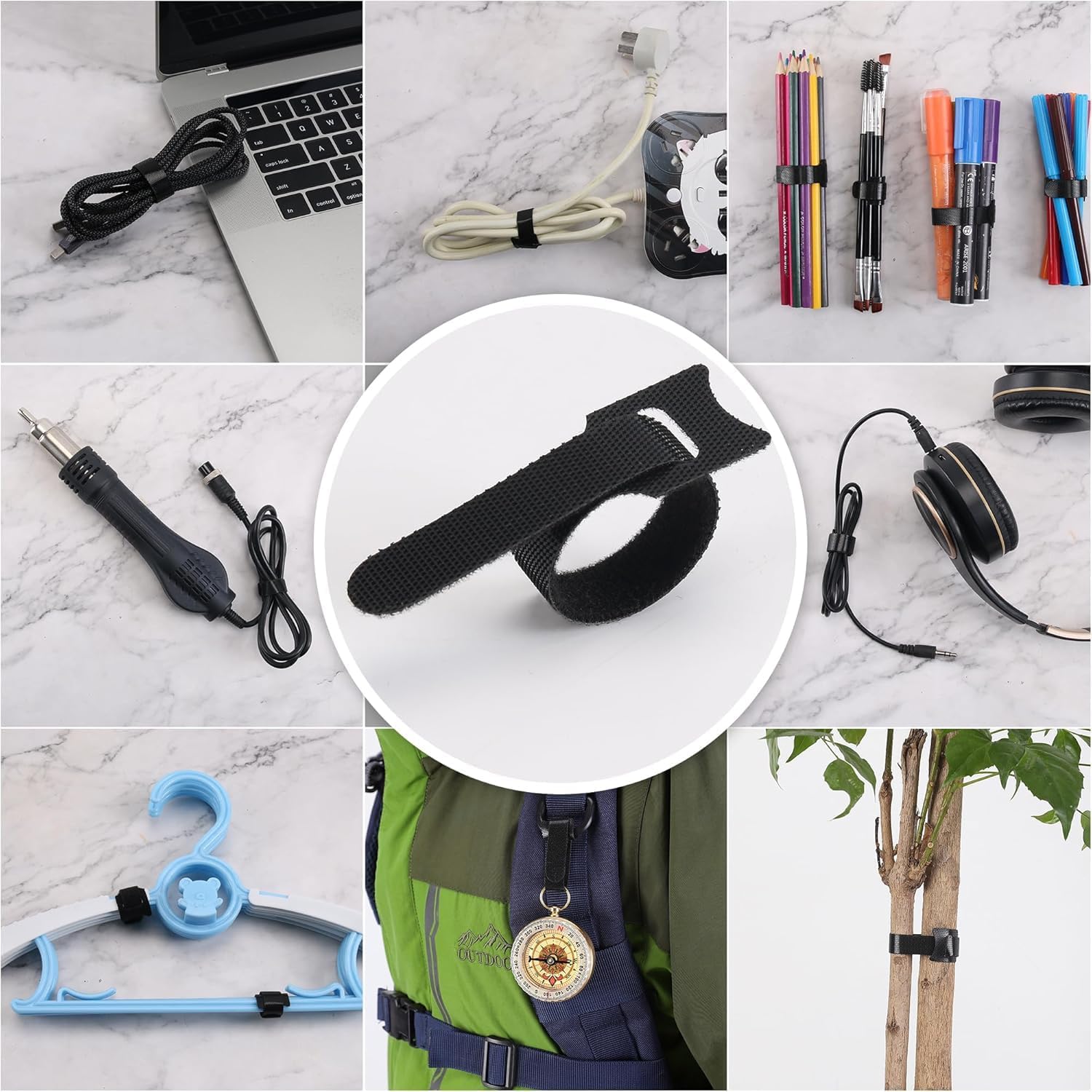 50 Pieces Reusable Hook and Loop Cable Ties, Self-Gripping Cord Organizer Straps for Wire Management and Bundling