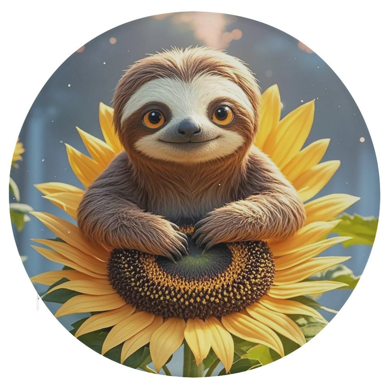 LZQPOEAS Cartoon Sloth Sitting on Sunflower Swivel Seat Cushion with Supportive Memory Foam Comfort Round Bar Stool Cushion 15.3" Diameter Rotating Seat Cushions Fashion Chair Pad for Car Office Home