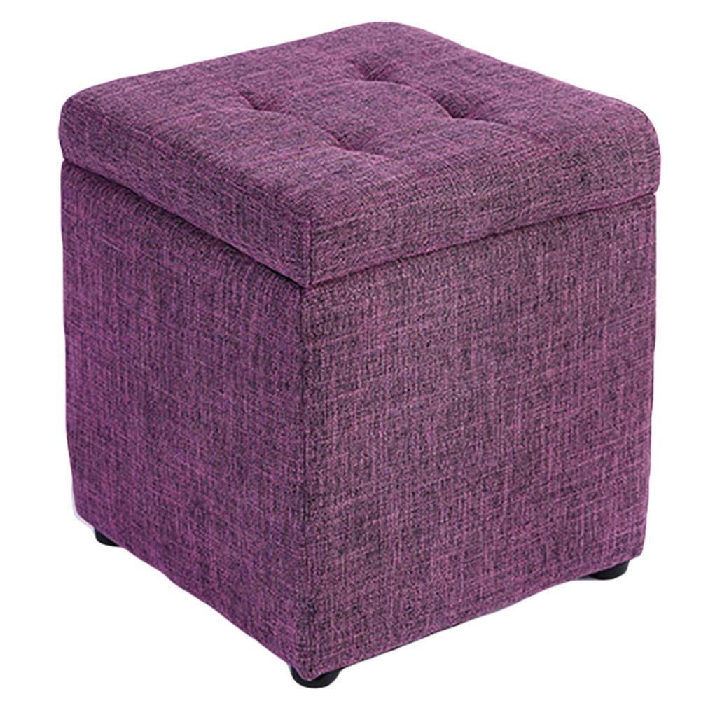 Repose-Pieds en Lin avec Rangement Cube 40x40cm - Tabouret en Bois Ottoman